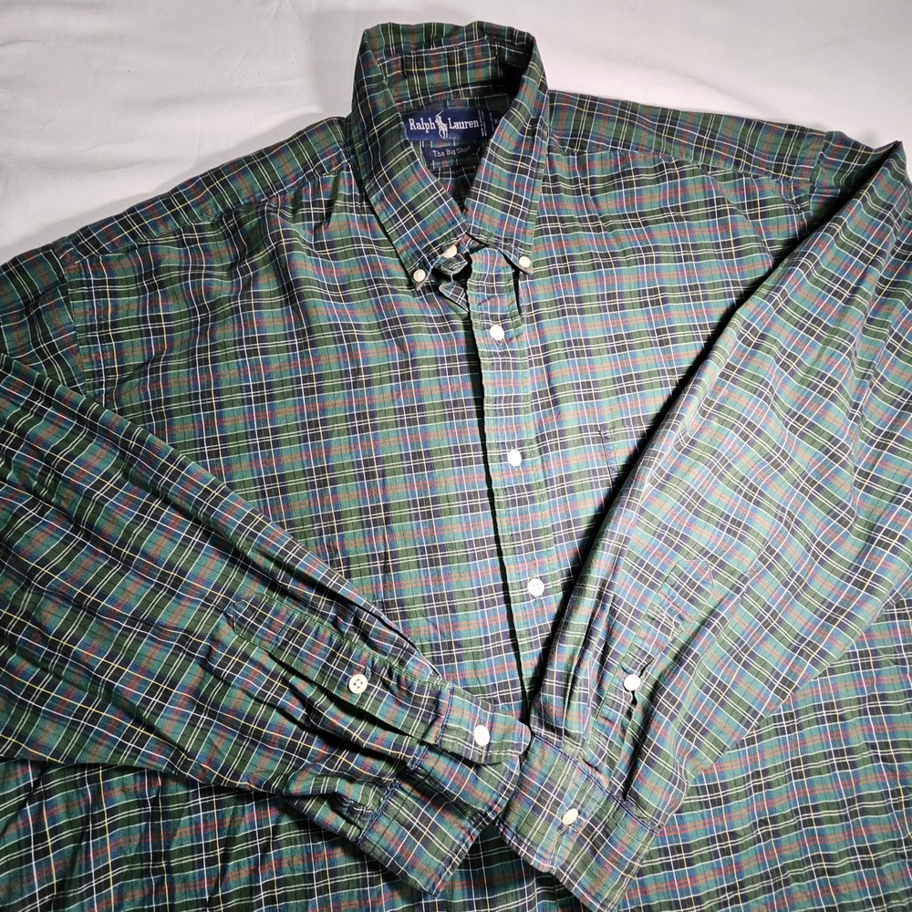 Ralph Lauren The Big Shirt Mens XL Green Plaid Cotton Button Down Long Sleeve